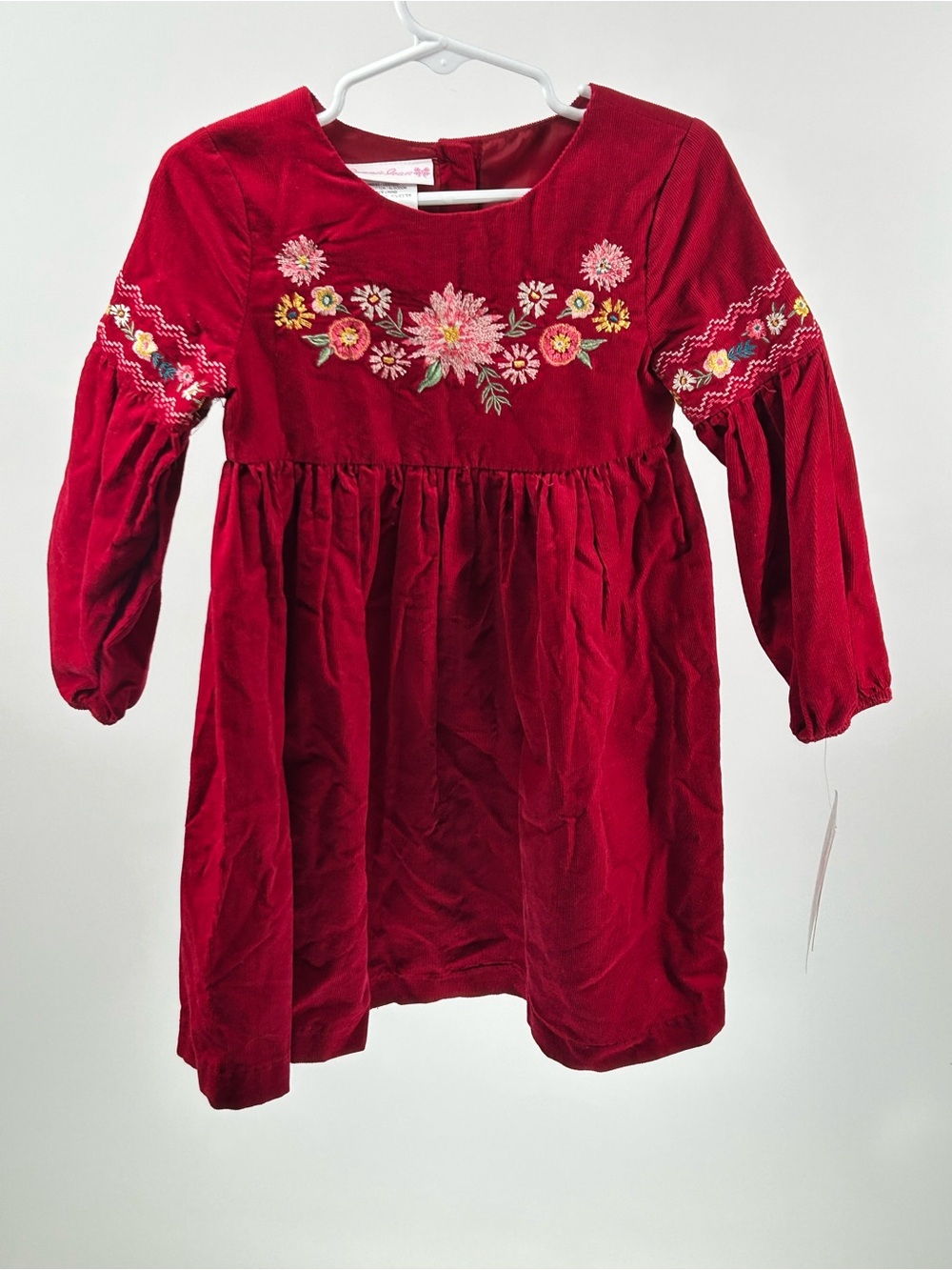 BONNIE JEAN Little Girl  4 Embroidered Long Sleeve Corduroy Dress Burgundy NWT